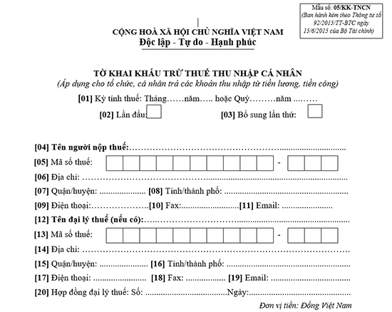 Mẫu tờ khai thuế thu nhập cá nhân mà doanh nghiệp cần phải thực hiện hoàn thành trong các loại báo cáo thuế phải nộp năm 2022